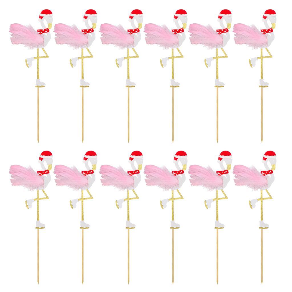 12pcs Cake Topper Picks Flamingo Cupcake Decor Birthday Party