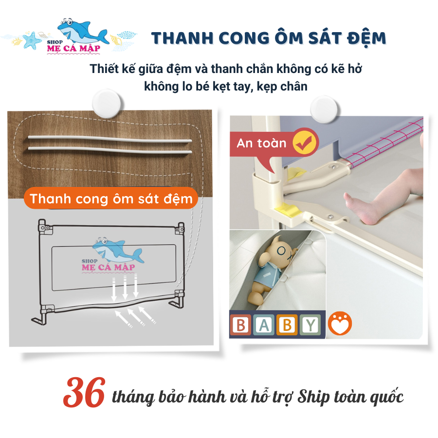 Thanh Chắn Giường Pakey SB2 Hàn Quốc Nâng Hạ 2 Bên, Chắn Giường Chịu Tải Tới 40kg, Phong Cách Sang Trọng, Dễ Tháo Lắp