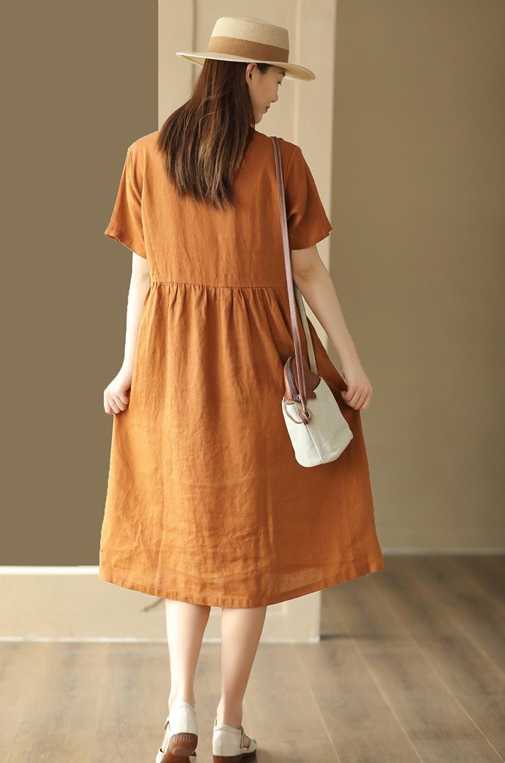 Đầm suông Linen mẫu mới thiết kế sang chảnh không kén dáng da215
