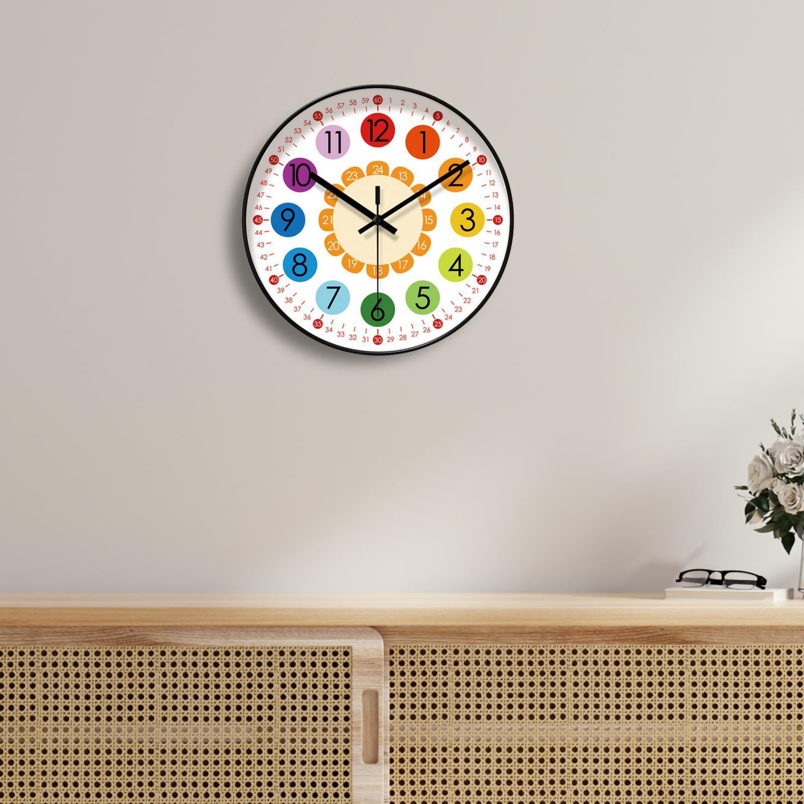 Kids Wall Clock Decorative Children Clock Ornament Early Education Modern Time Teaching Clock Clock for Kitchen Home Studio