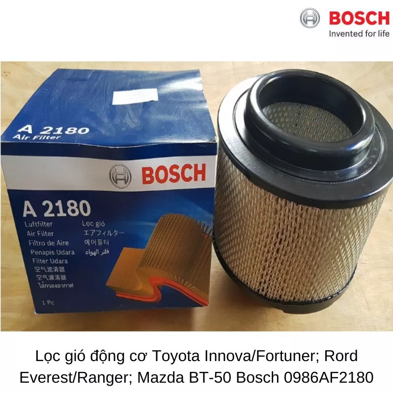 Lọc gió động cơ BOSCH A2180 Toyota Innova/Fortuner; Rord Everest/Ranger; Mazda BT-50; 0986AF2180