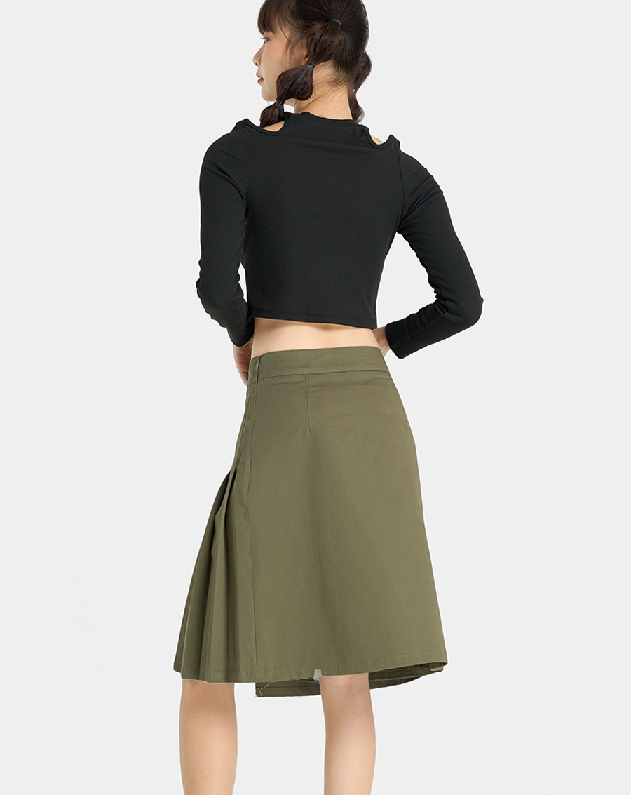 Chân Váy Midi Nữ Thời Trang JUNO Vạt Chéo Xếp Ly JNVLU013