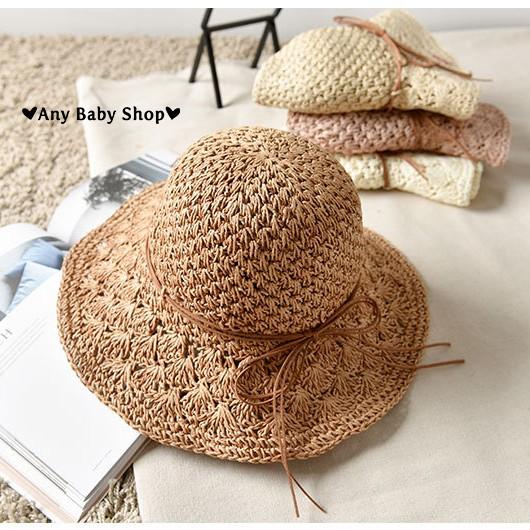 Combo Mũ cói đi chơi, đi biển thắt nơ cho mẹ và bé 3 màu - gấp gọn được