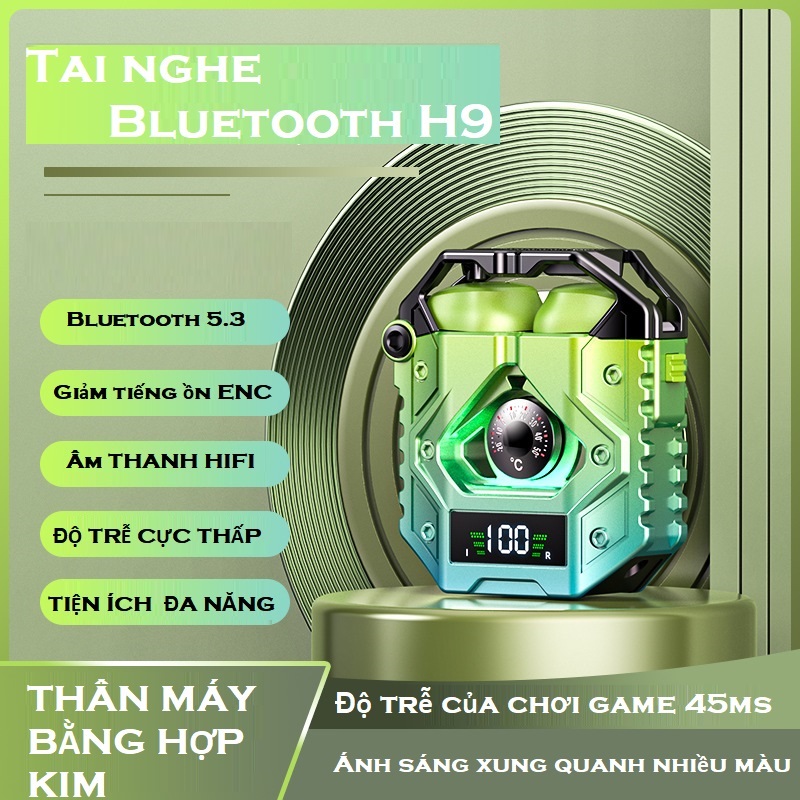 Tai Nghe Bluetooth 5.3 H9, TWS Chống Ồn Thông Minh ENC, Âm Thanh Hifi - Stereo , Độ Trễ Chơi Game 45ms .