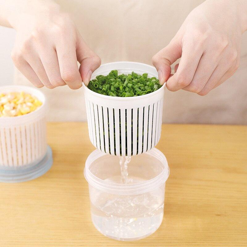 Round Transparent Double Drain Refrigerator Storage Box Ingredients Box Home Organizer Food Container Kitchen Accessories