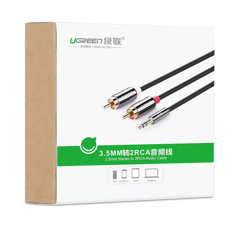 Dây cáp Audio 3,5mm ra 2 đầu RCA dài 5M UGREEN AV116 10591 - Hàng chính hãng