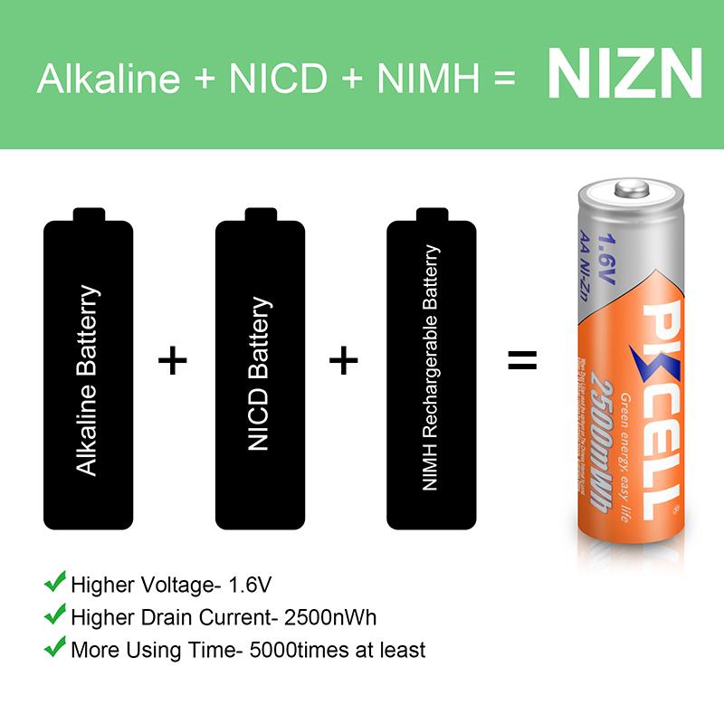 10 Chiếc PKCELL Pin AA Ni-Zn AA Sạc 1.6V 2500mWh bateria Pin Sạc Cho Đồ Chơi Pin Máy Ảnh Điện Áp Danh Định: 1.6V