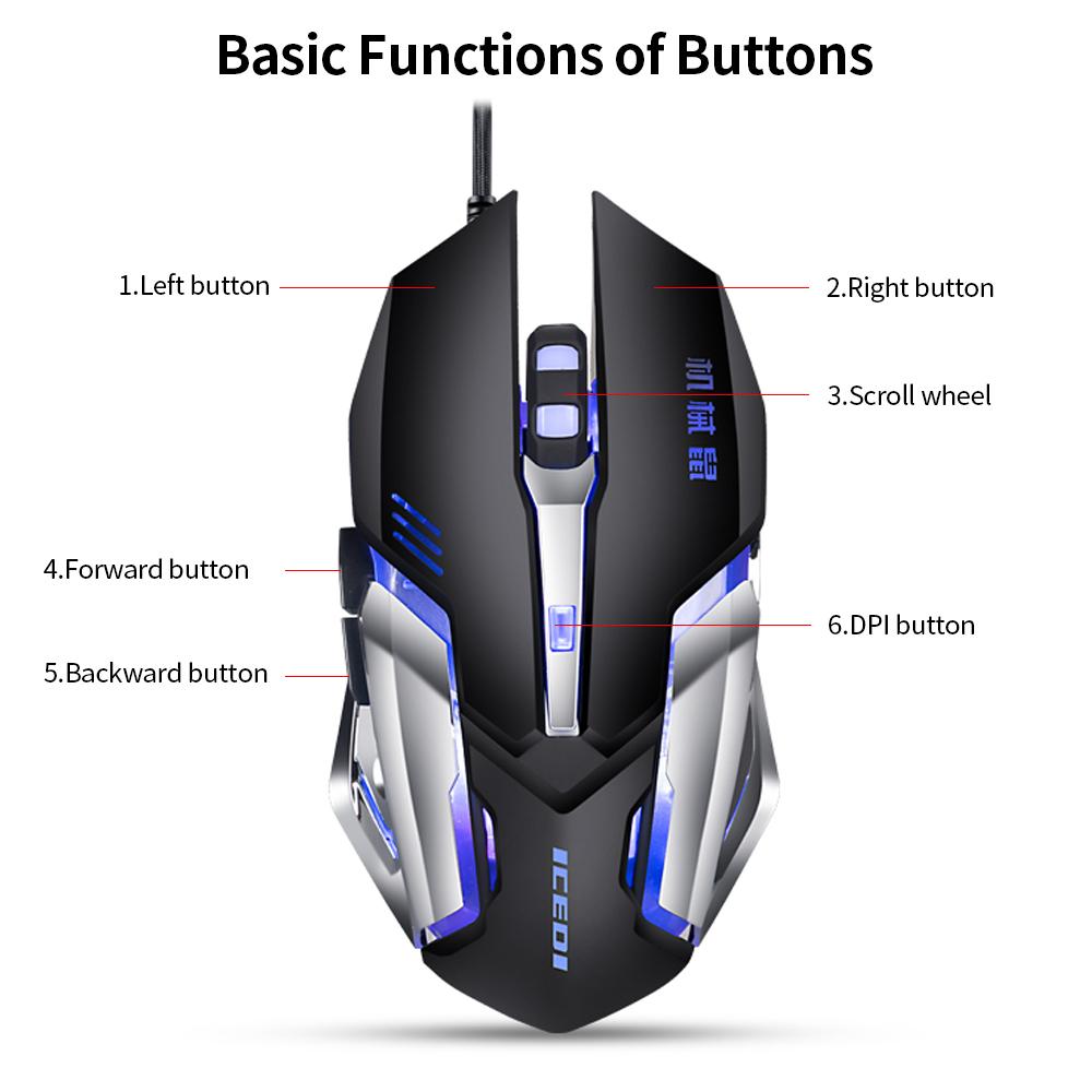 Chuột chơi game 3200 DPI có dây 4 mức DPI có thể điều chỉnh / 6 nút có thể lập trình / Đèn thở 4 màu /