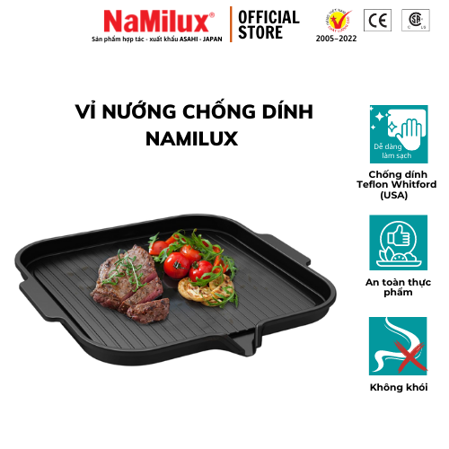 Vỉ Nướng Chống Dính Không Khói NaMilux│Phủ Lớp Chống Dính Teflon Whitford│Có Rãnh Thoát Mỡ│Hàng Chính Hãng