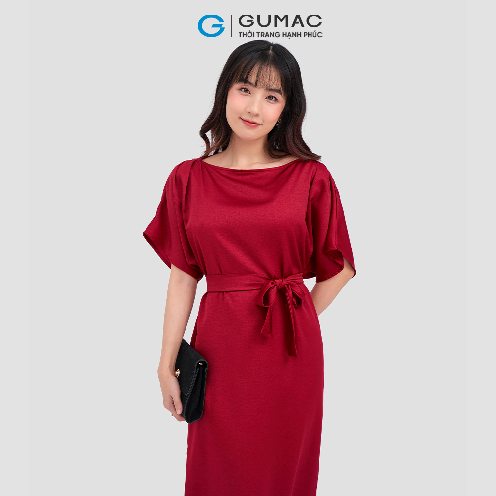 Đầm suông GUMAC DC12005 tay liền eo thắt nơ thanh lịch
