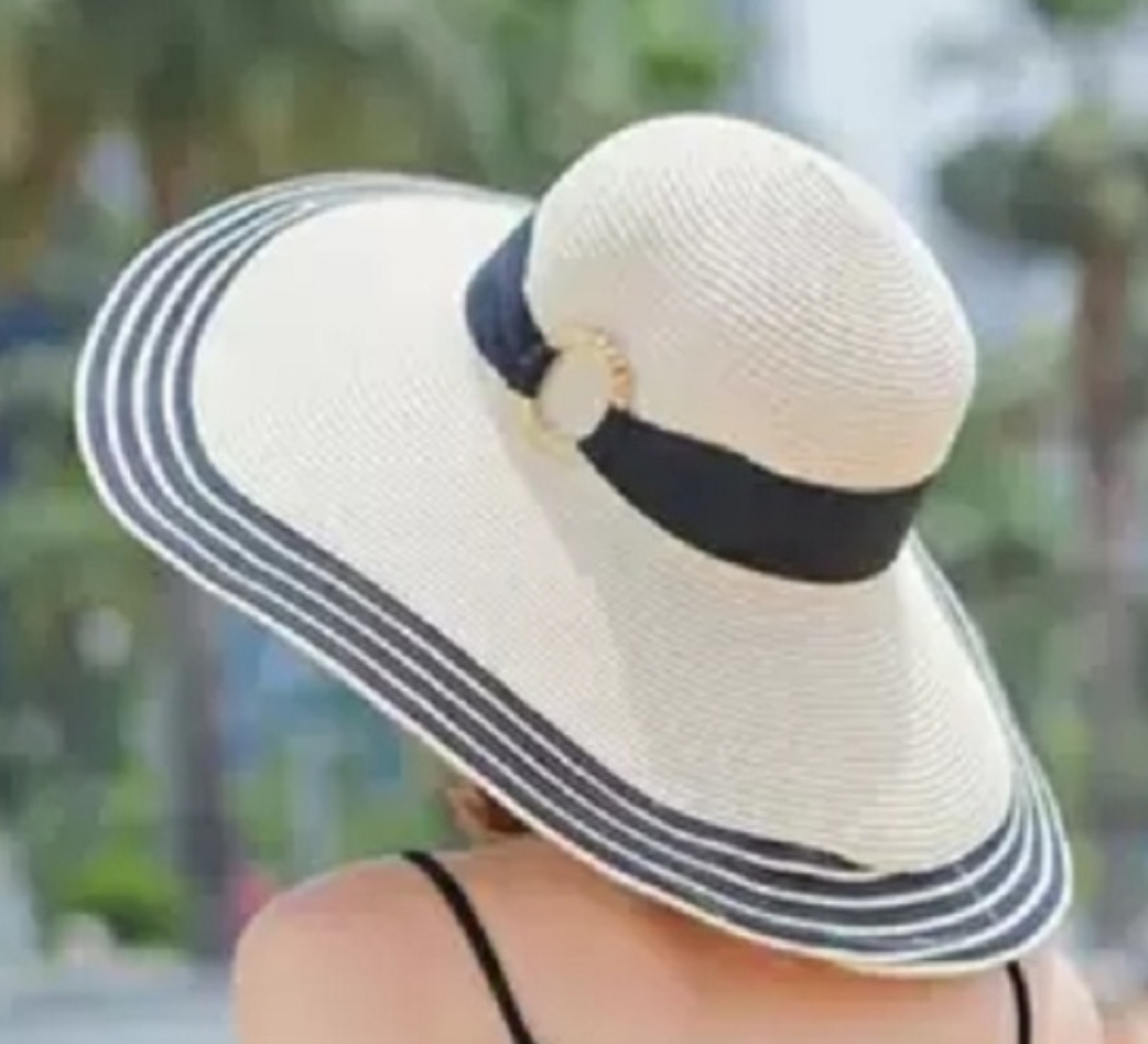 Mũ đi biển cho nữ phối viền sọc, nón nữ vành rộng du lịch dã ngoại chống nắng chụp hình xinh thời trang Korea dona270626