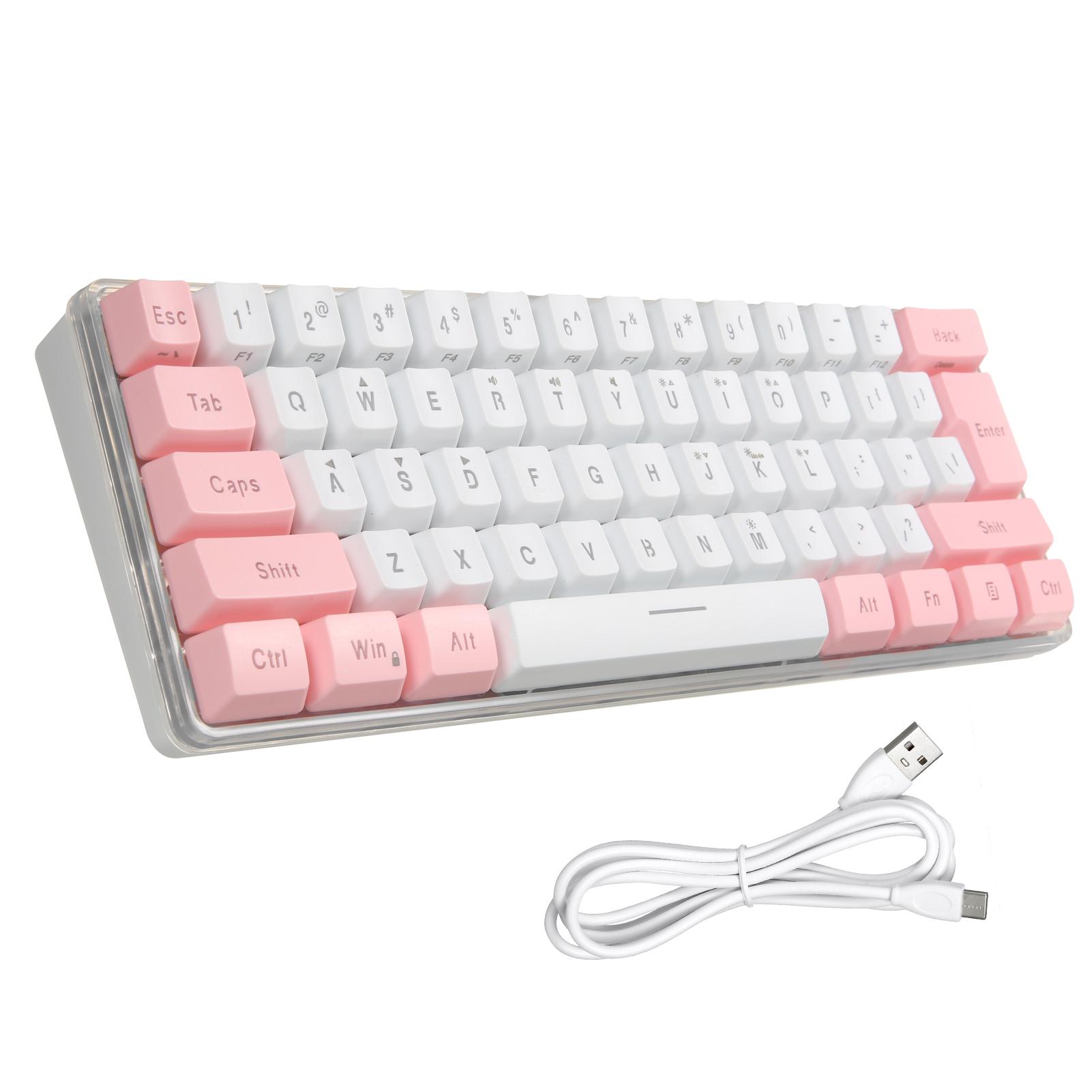 61 Keys Wired Keyboard Membrane Keyboard Compact Design RGB Backlight Effect with Multimedia Shortcuts Detachable Data Cable