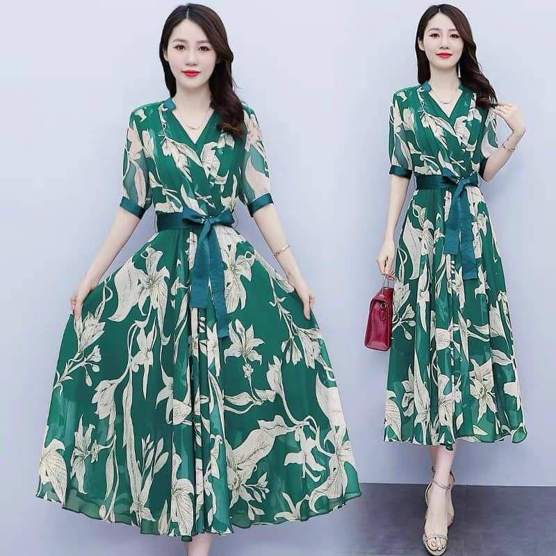 HÀNG NHẬP - ĐẦM MAXI VOAN HOA EO BUỘC DÂY