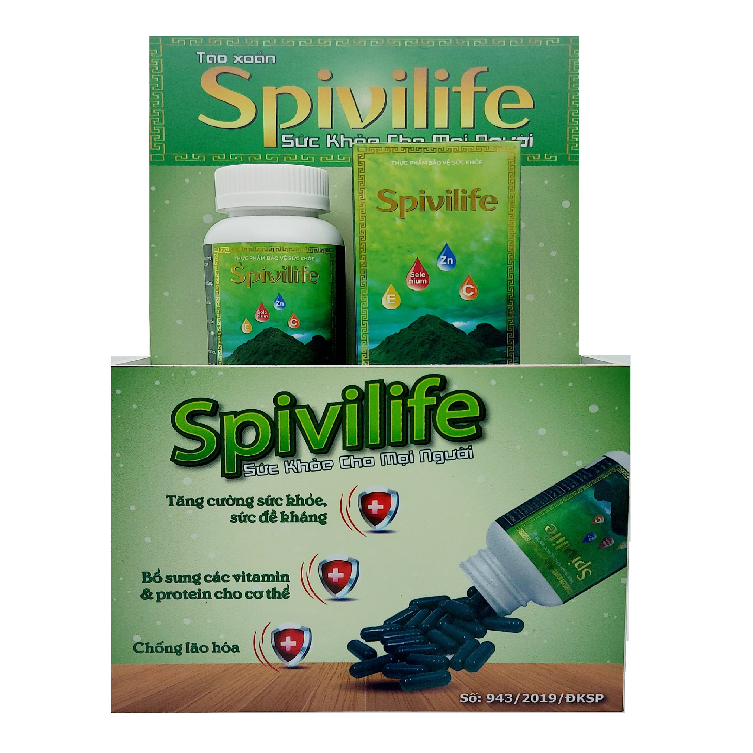 Viên uống tăng cường đề kháng, tăng cường sức khỏe - SPIVILIFE - Combo 3 hộp 100 viên + 1 hộp SPIVILIFE 100 viên, bổ sung các vitamin & protein cho cơ thể, chống oxi hóa .