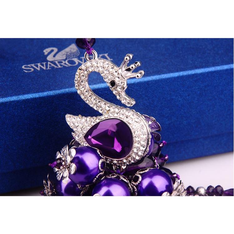 Dây treo gương chiếu hậu thiên nga đính đá cao cấp trang trí taplo ô tô, táp lô xe hơi-Hoàng Đông Shop