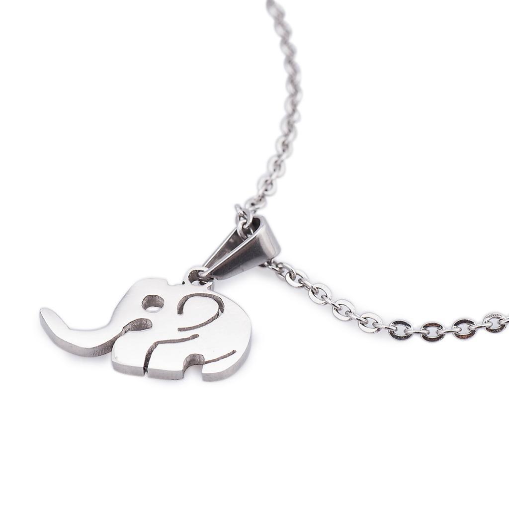Unisex Silver Cute Animal Elephant Pendant Stainless Steel Necklace Jewelry