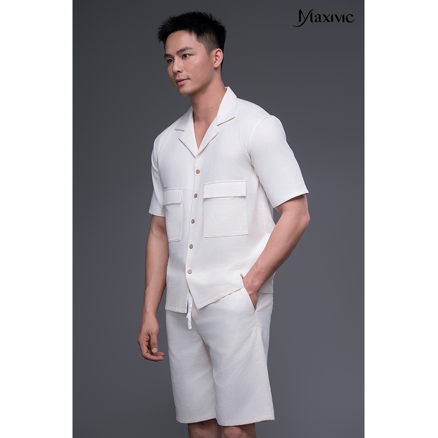 Áo sơ mi nam trắng linen ngắn