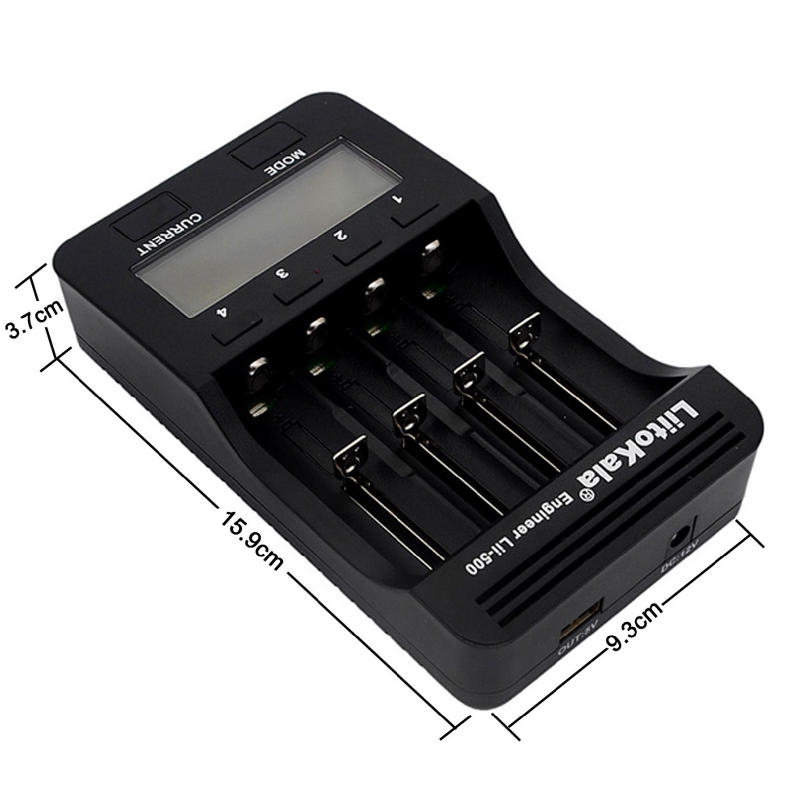 Bộ sạc pin thông minh LiitoKala Lii-500 có 4 khe cắm pin Màn hình LCD cho Ni-MH Ni-Cd Li-ion - Đen - Phích cắm của Vương quốc Anh