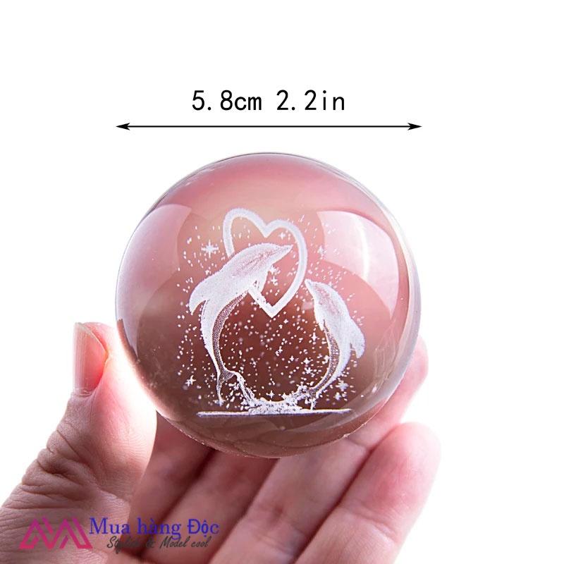 Bộ Quà Tặng Quả Cầu Pha Lê 3D LED Cặp Đôi Cá heo 6CM