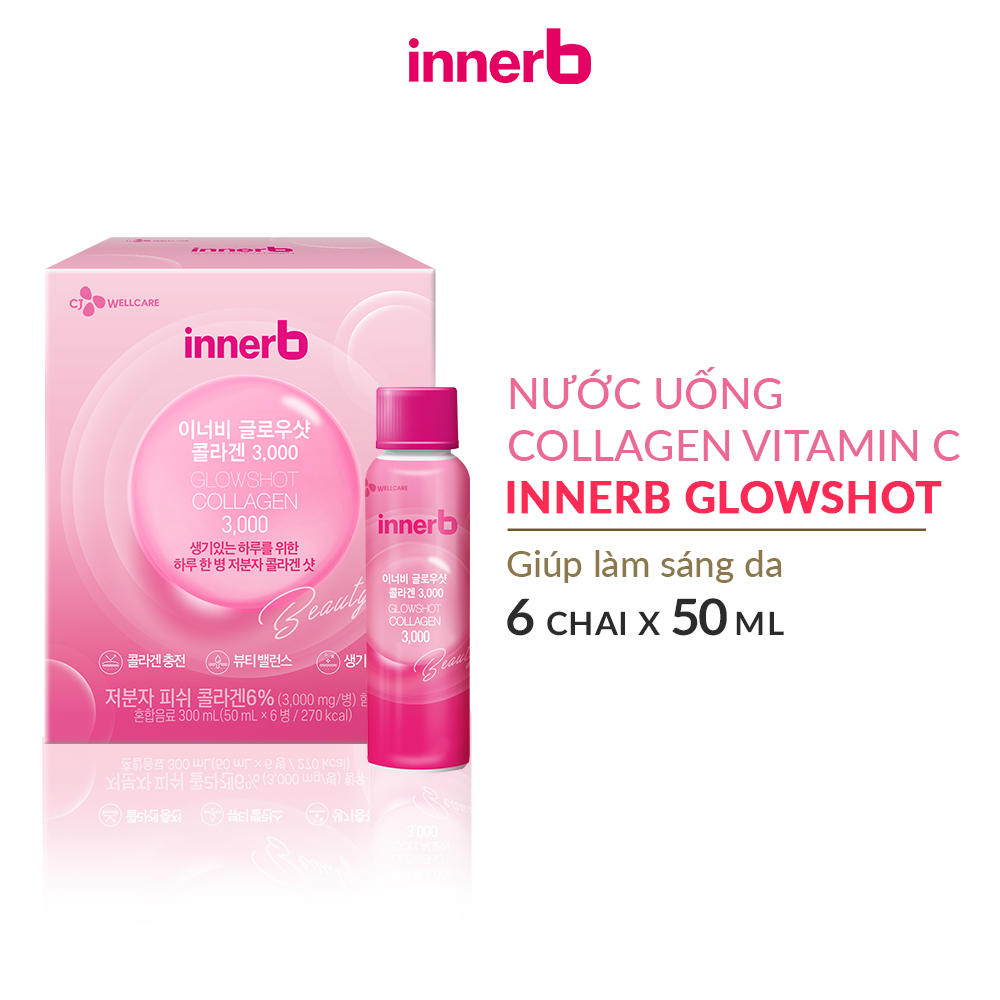 Hình ảnh Combo hộp 6 chai nước uống Collagen Vitamin C sáng da InnerB Glowshot & thực phẩm bảo vệ sức khỏe InnerB Snow White