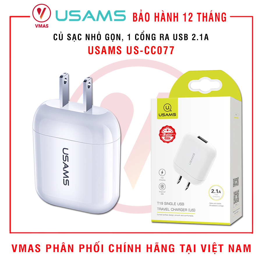 Củ sạc nhanh 2.1A USAMS US-CC077 - Hàng chính hãng