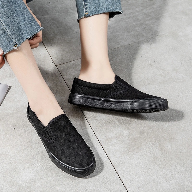 Slip on nữ - Giày lười vải nữ LEiNiER - Chất liệu vải bố 3 màu (đen), (trắng) và (đen tuyền) - Mã SP 227