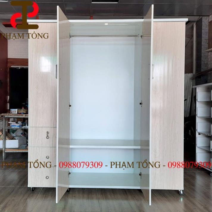 Tủ nhựa đài loan 4 cánh màu gỗ có  hộc kéo  Miễn phí giao hàng