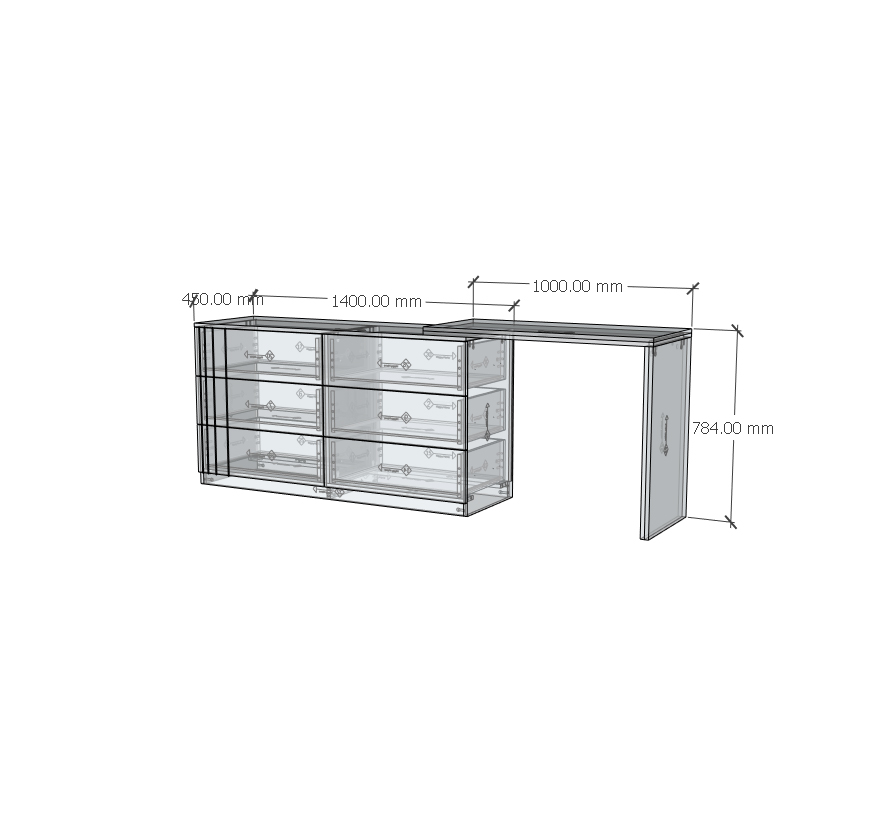 HAPPY FURNITURE , Tủ lưu trữ 6 ngăn kéo kết hợp bàn - VENNI , BAN_120 , 220cm x 45cm x 78cm DxRxC