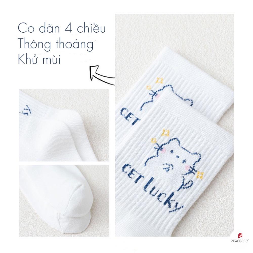 Tất cổ cao nữ họa tiết dễ thương, set tất vớ nữ chất liệu cotton chống hôi chân - TGS SHOP