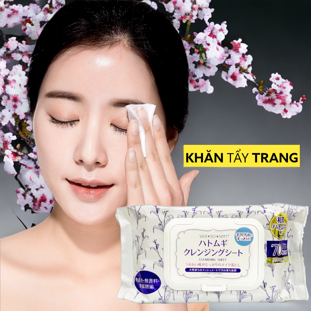 Khăn Ướt Tẩy Trang Chiết Xuất Hạt Ý Dĩ Kumano Hatomugi Wasosen Cleansing Sheet Phù Hợp Du Lịch Túi