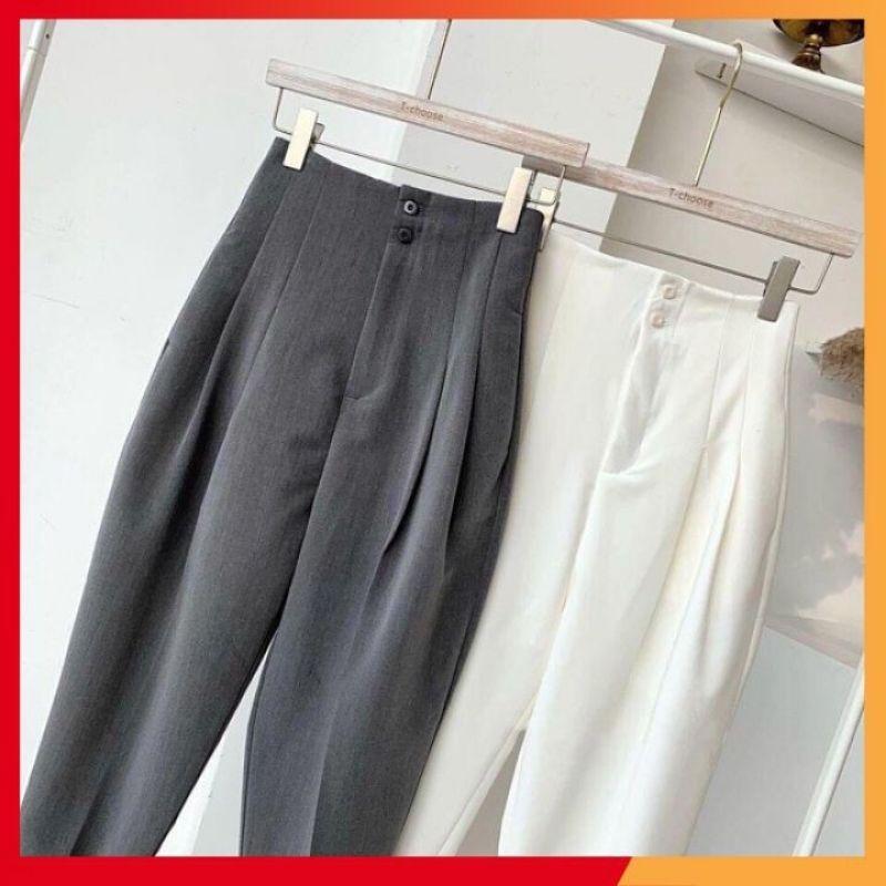 Quần Baggy Nữ Chất Vải Tuyết Mưa Loại Một Thiết Kế Cạp Cao Xếp Ly Với 2 Cúc Chắc Chắn