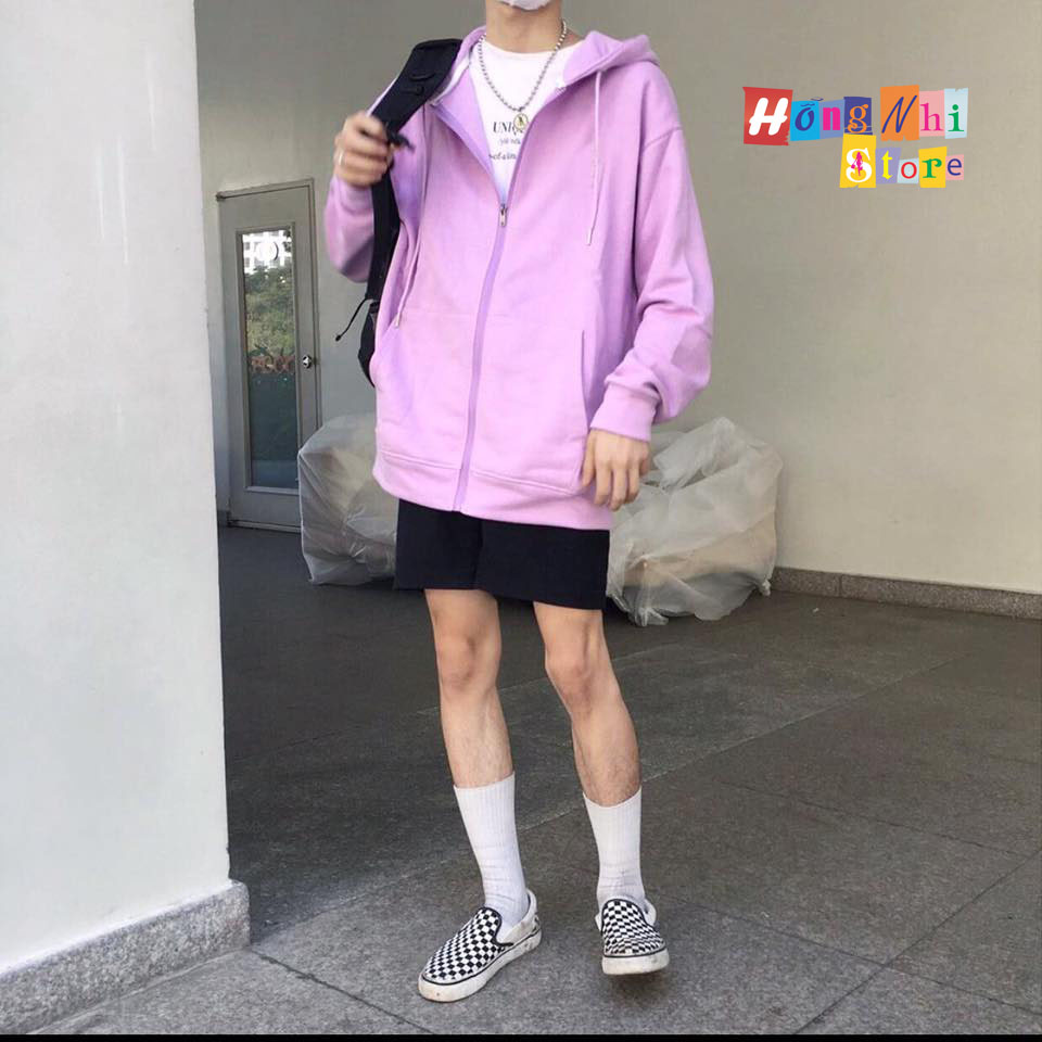 Áo Khoác Hoodie Zip Trơn Oversize Ulzzang Unisex Hoodie Dây Kéo Màu Tím Dáng Rộng - MM
