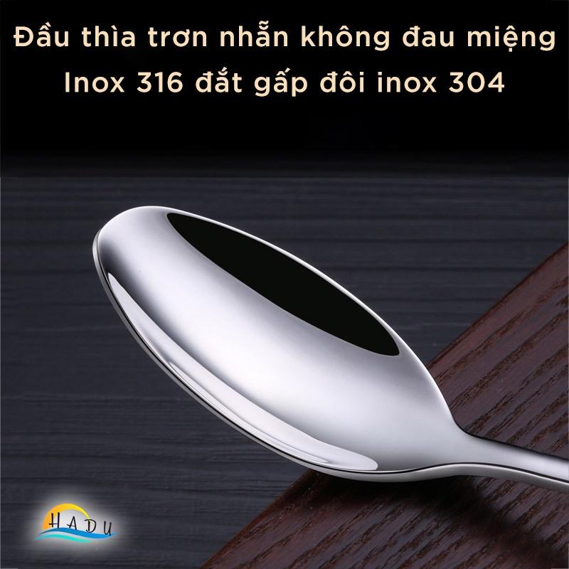 [2 Cái] Thìa Muỗng Inox Cao Cấp Ăn Phở 316 Đạt Chất Lượng Đức Kháng Khuẩn HADU