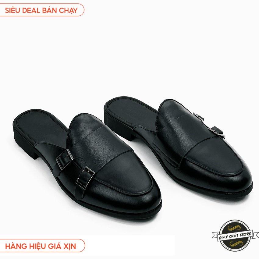 Giày sục nam ERMAND da Pu Pu bảo hành 1 năm kiểu dáng Double Monk Strap Slipper hiện đại - Mã T32 03