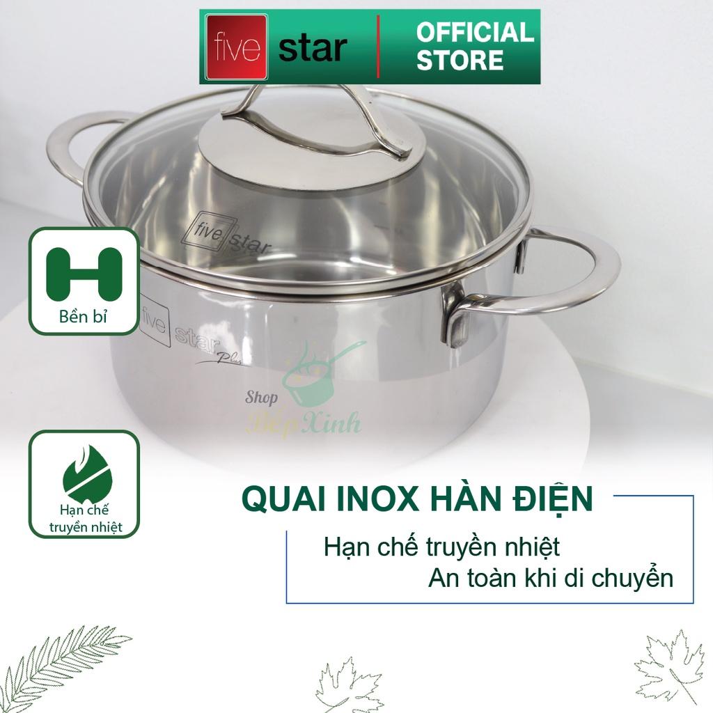 Bộ nồi 3 lớp đáy liền inox 304 Fivestar Plus quai oval nắp kính (1quánh16cm x 1nồi 18cm x 1nồi 20cm x 1nồi 24cm)