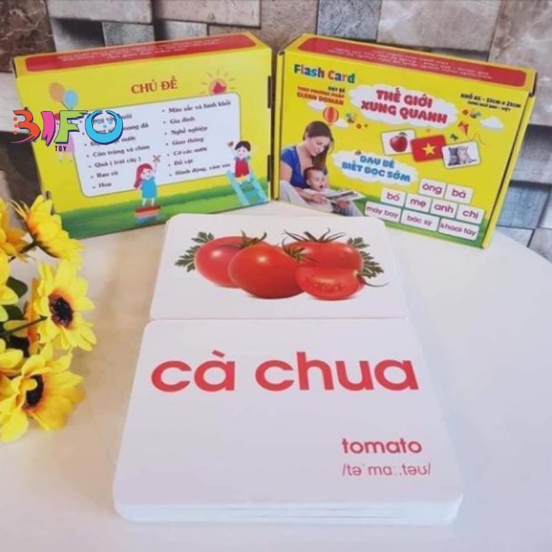 Bộ thẻ học thông minh flashcard song ngữ Anh - Việt bản chuẩn 16 chủ đề và 14 chủ đề cỡ lớn A5 giúp bé phát triển tư duy