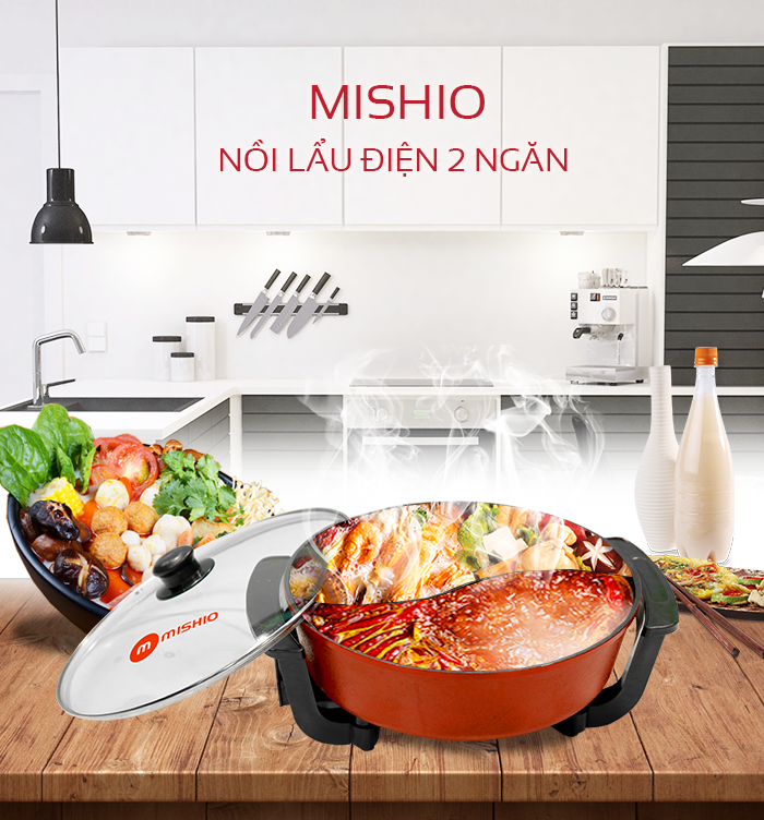 Nồi lẩu điện 2 ngăn Mishio MK112 5L - Hàng chính hãng