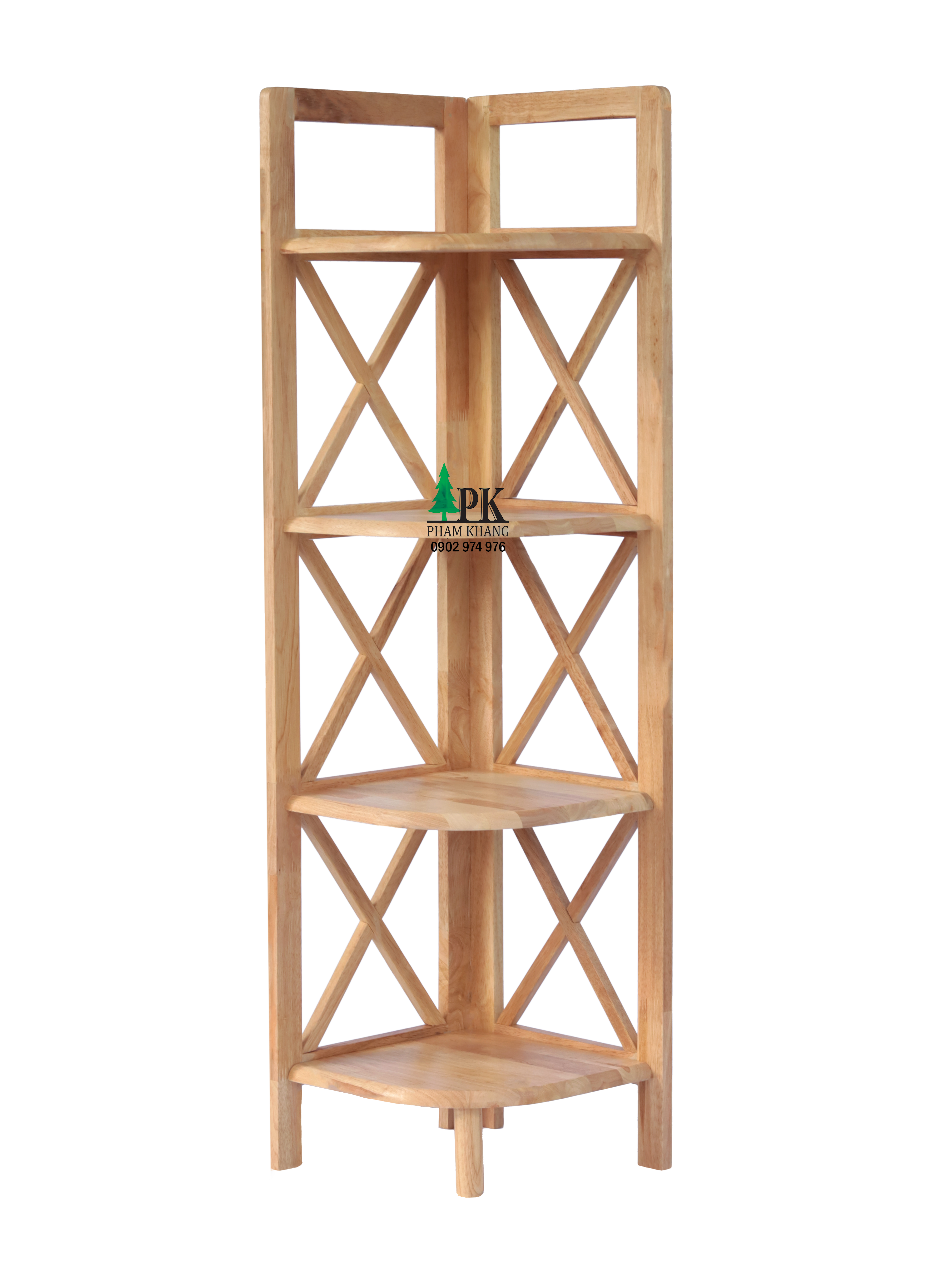 Kệ góc 4 tầng Start Decor - Gỗ cao su tự nhiên - Màu Gỗ Tự Nhiên/ Vàng Cherry - Kích thước rộng 30 cm - Cao 120 cm