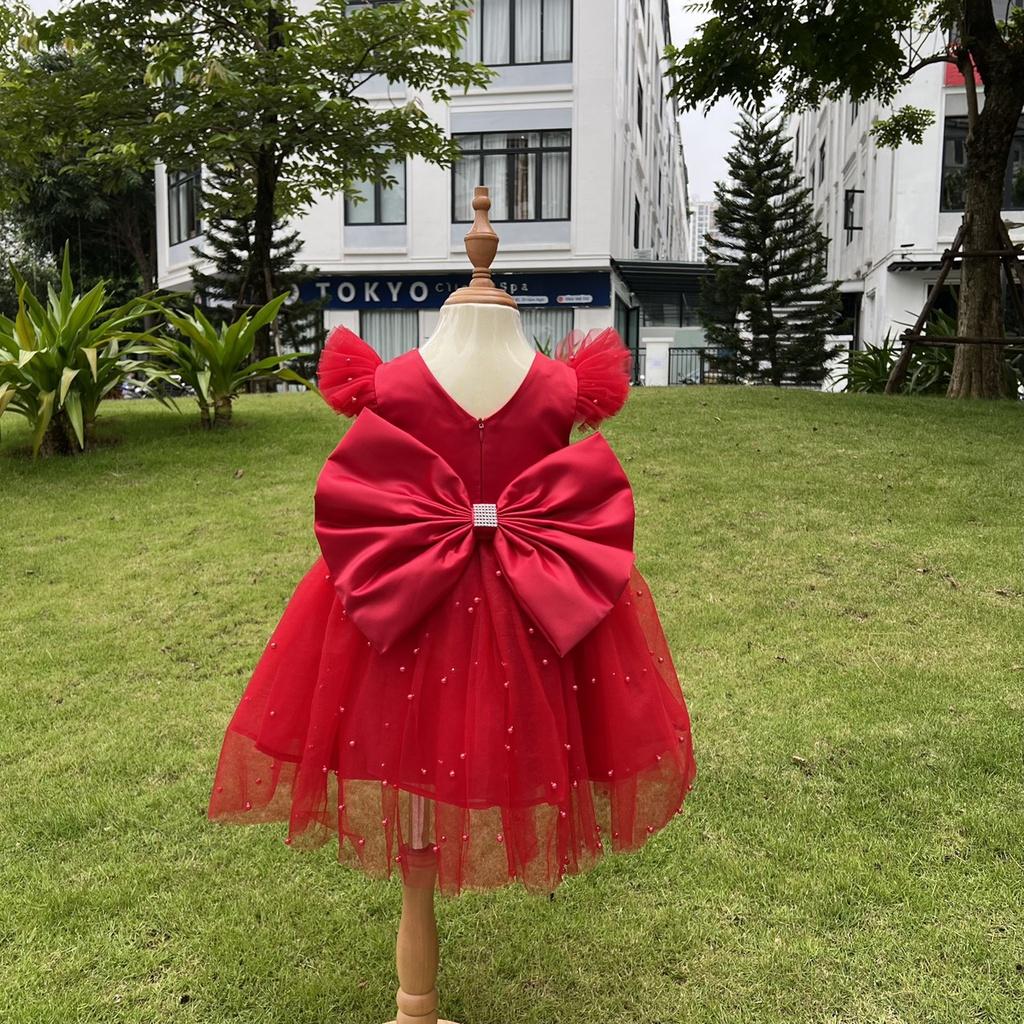 Váy công chúa đầm công chúa thiết kế màu đỏ đính ngọc cho bé gái từ 8-35kg