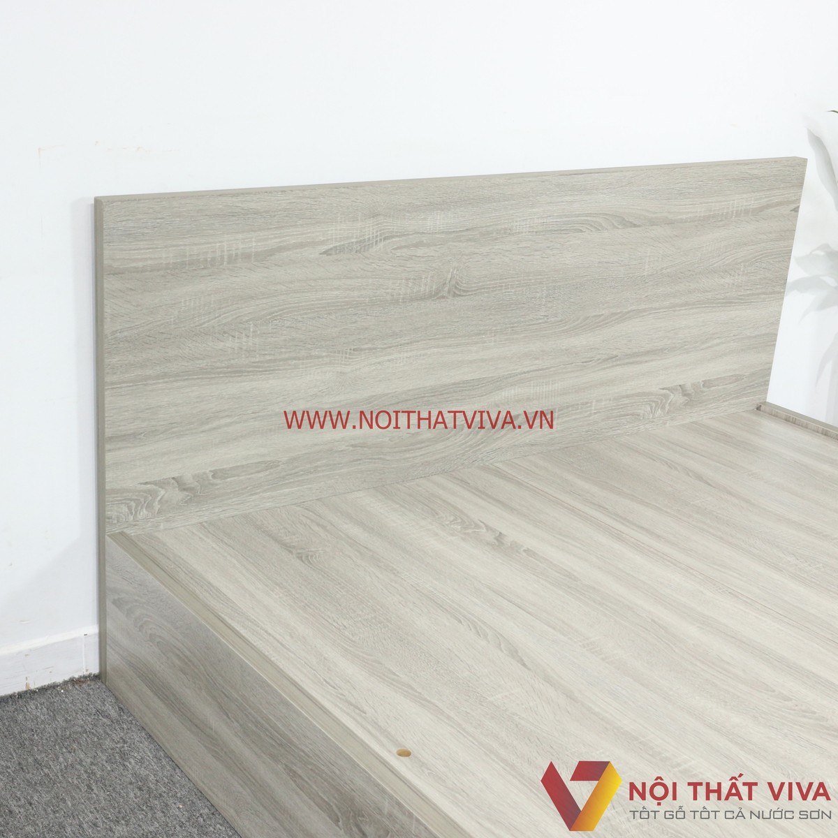 Giường Ngủ Gỗ MDF Melamine Màu Xám Vân Gỗ Đẹp Hiện Đại
