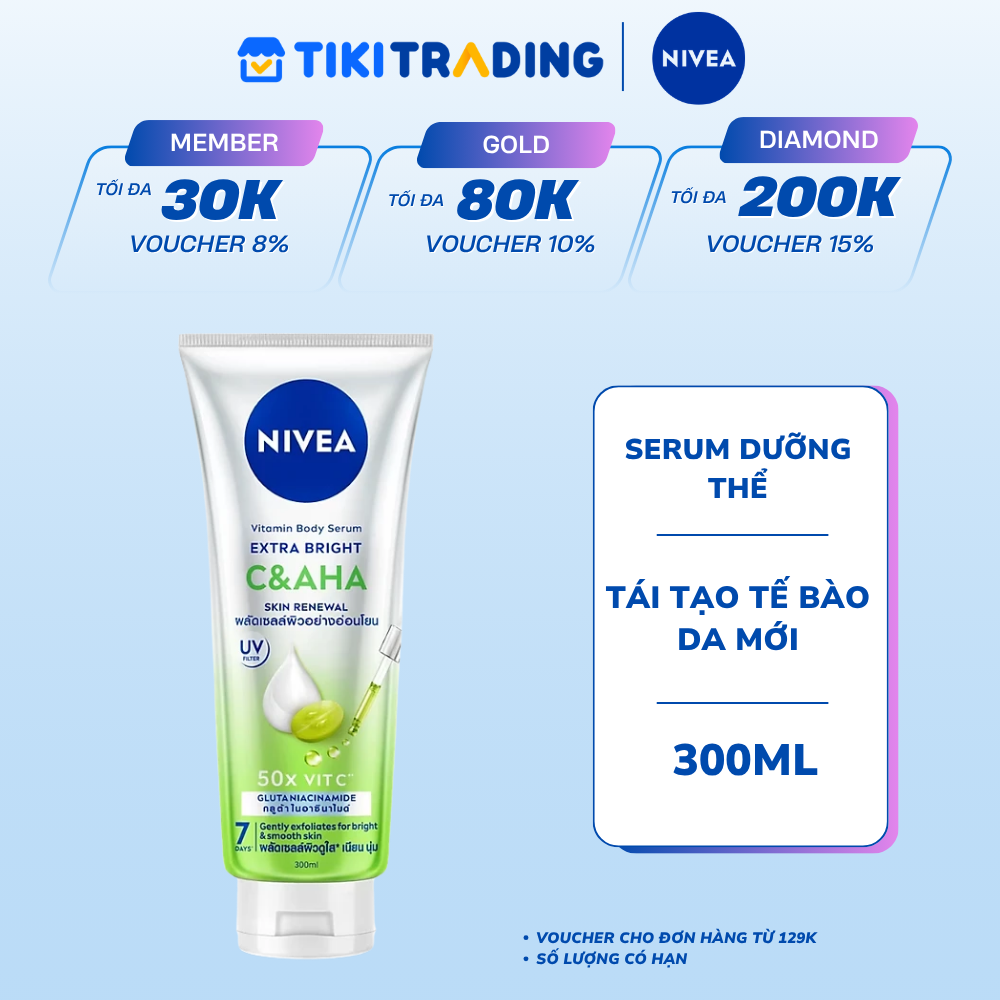 Serum Dưỡng Thể NIVEA Vitamin Extra Bright C&amp;AHA Dưỡng Trắng &amp; Làm Sạch Da Chết (300 ml) - 99197