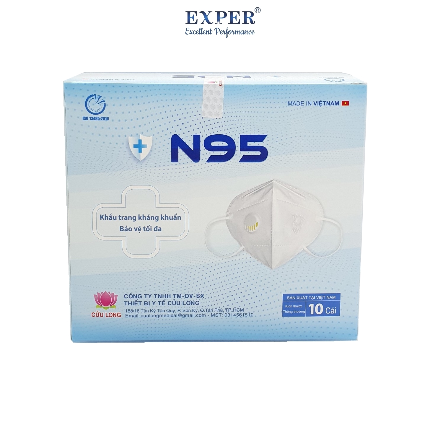 Khẩu trang N95 6 lớp Cửu Long có van thở. Khẩu trang y tế VN95 cao cấp tiêu chuẩn quốc tế