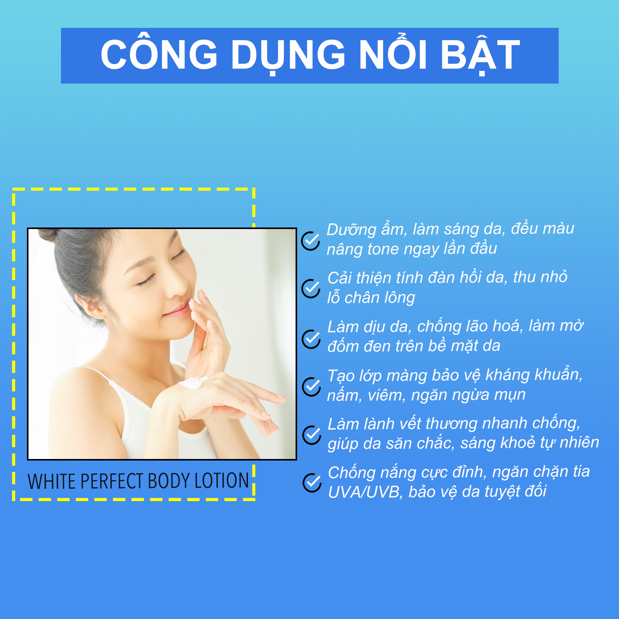 Bộ Kem dưỡng trắng da mặt và toàn thân Yococi giúp da trắng mịn, ngăn ngừa lão hóa, ngăn chặn ánh sáng xanh White Perfect Face Cream 20g, White Perfect Body Lotion 150g