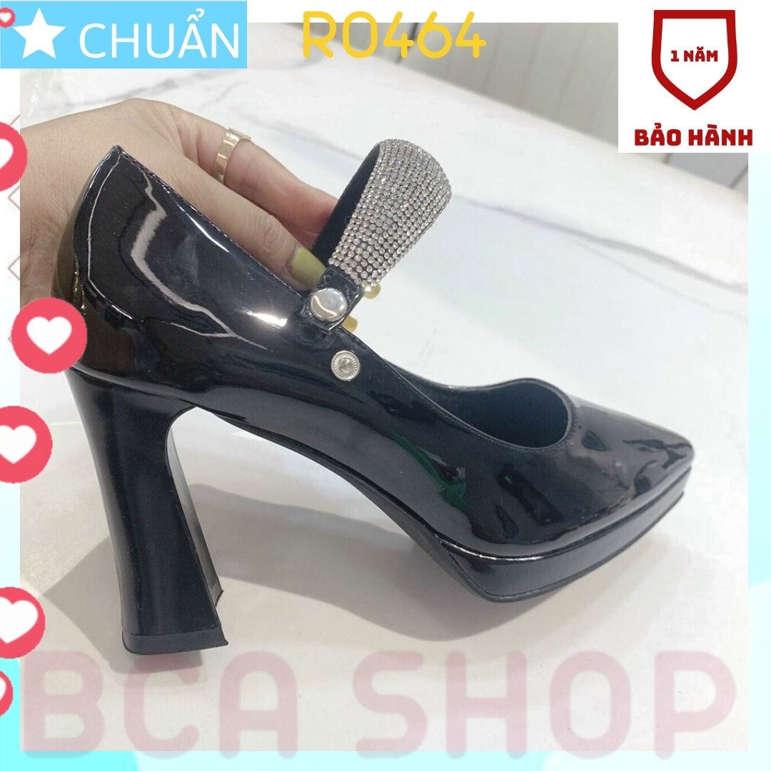 Giày cao gót nữ 8p RO464 ROSATA tại BCASHOP bít mũi, quai ngang gắn nhiều hạt kim cương nhỏ lấp lánh - màu đen