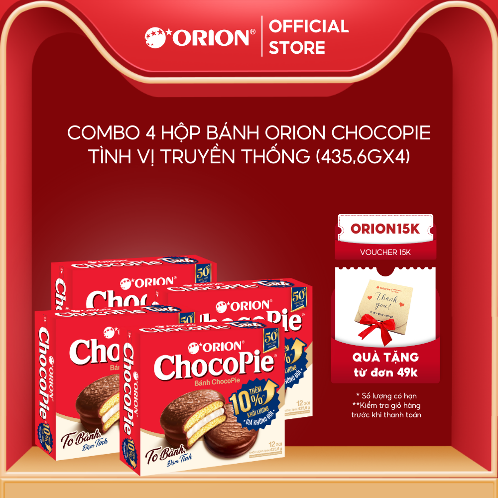 Combo 4 Hộp Bánh ChocoPie Tình ORION vị truyền thống 396G