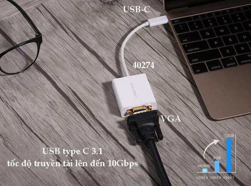 Ugreen UG4027440274TK 15CM màu Trắng Bộ chuyển đổi TYPE C sang VGA vỏ bọc nhựa ABS - HÀNG CHÍNH HÃNG