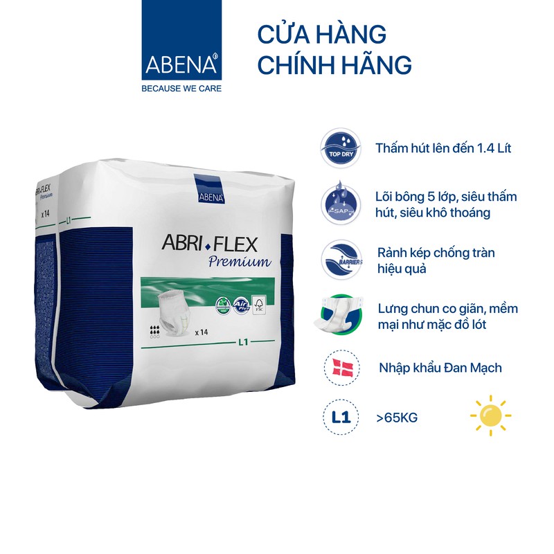 [ THẤM HÚT GẤP 50 LẦN TRỌNG LƯỢNG ] - TÃ QUẦN ABENA NGƯỜI LỚN NAM NỮ - 14 MIẾNG - DÒNG L (VÒNG HÔNG 100-140CM)