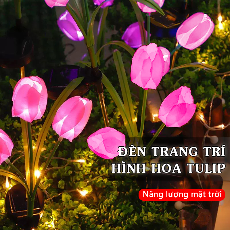 Đèn Trang Trí Năng Lượng Mặt Trời Hoa Tulip, Nhiều Màu Hồng - Xanh - Vàng, Trang Trí Quán Cafe, Quán Ăn - DA3002