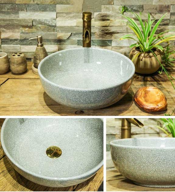 Chậu lavabo để bàn bằng gốm sứ kiểu tròn nghệ thuật với nhiều màu sắc lựa chọn