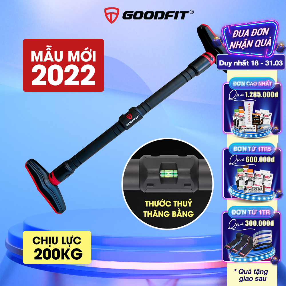 Thanh xà đơn gắn cửa, xà đơn treo tường GoodFit chịu lực 200kg, chốt khóa an toàn chông trượt tập luyện tại nhà GF201PU